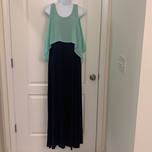 Pinkblush Mint Navy Overlay Maxi Dress - Picture 2 of 5